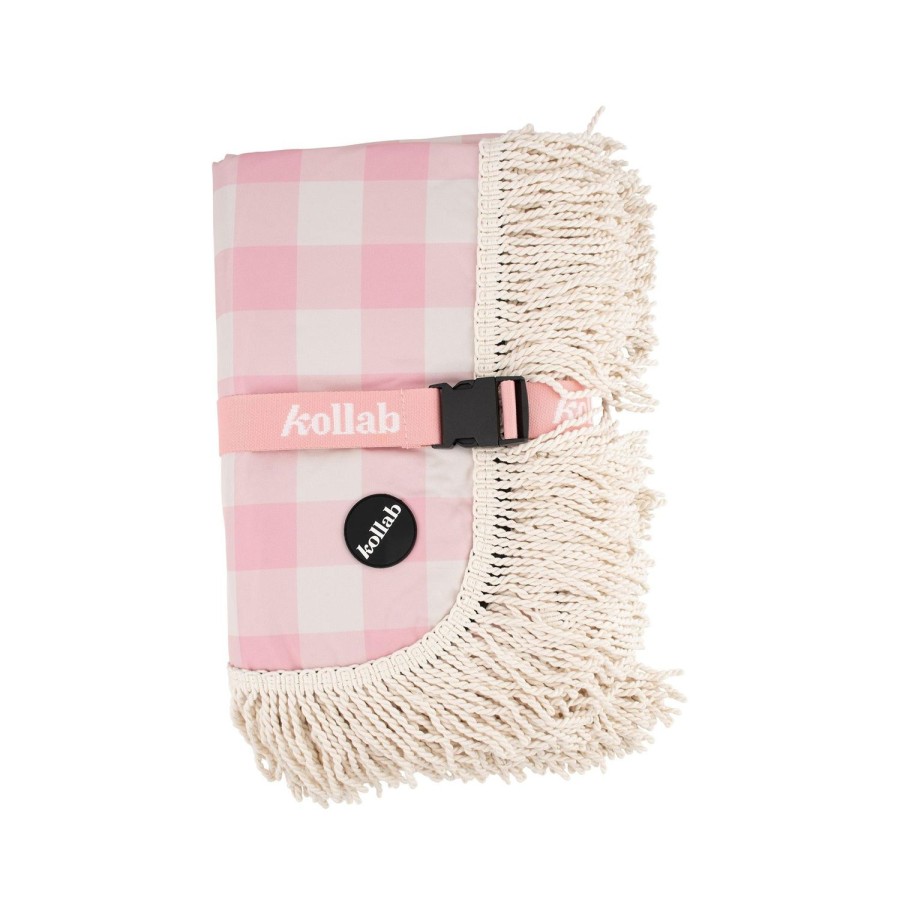 Picnic Mats Kollab | Pink Fringed Medium Picnic Mat - Candy Pink Check By Kollab